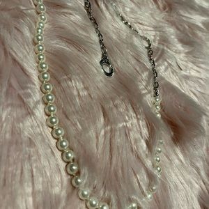 Mary Kay Silver Tone Faux Pearl Chain Link Toggle